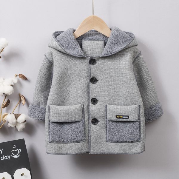 

boy's coat thickened childrenswear british children plus velvet coat small children's plaid suit long sleeve duffle, Blue;gray