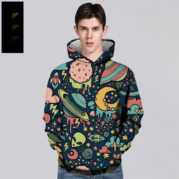 

men's long-sleeved sweater fashionable sweater hoodie european hoodie3d digital printing skull space alien hoodie men's clothing h, Black