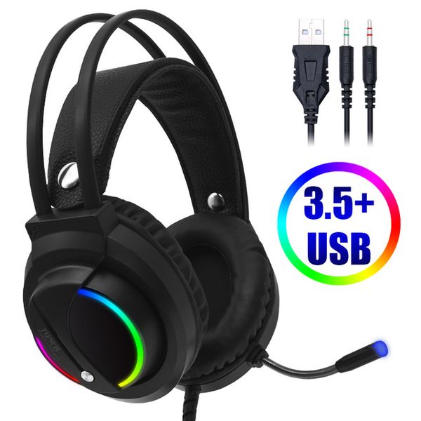 Gaming Headset 7.1 Surround Sound 3,5 milímetros USB Wired Jogo ouvido com microfone estéreo LED USB Headphone para PC PS4 jogadores