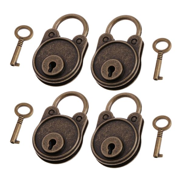 

4pcs vintage padlock mini lock with key for jewelry box storage diary copper