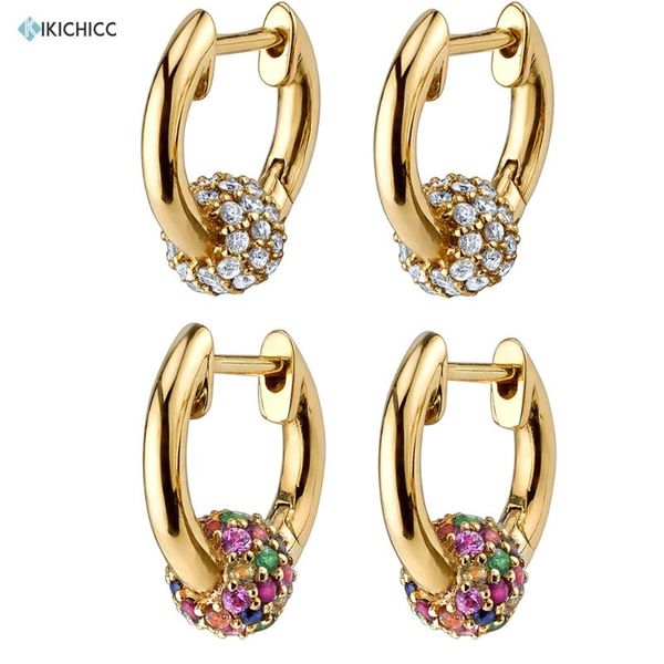 

kikichicc 925 sterling silver middle crystal sphere hoops earring rainbow beads circle women loops huggies luxury jewelry, Golden;silver
