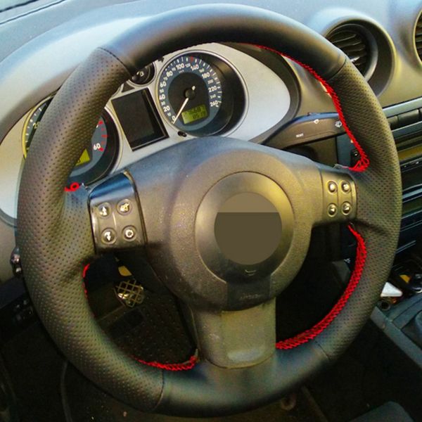 

black artificial leather hand-stitched car steering wheel cover for seat ibiza 6l leon 2007 2008