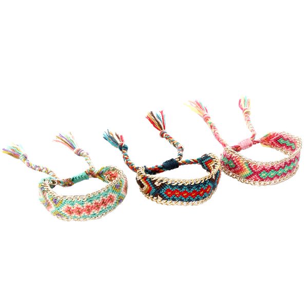 

bransoletki damskie pulseras bohemian boho friendship bracelet handmade braided cotton rope chain summer bracelets adjustable, Golden;silver