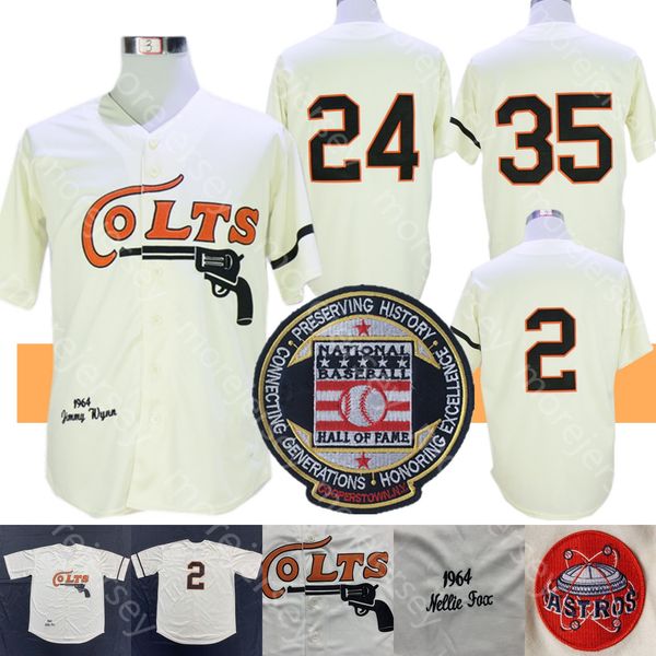 

houston colts jersey nellie fox jimmy wynn joe morgan coopers-town 1964 cream jersey all stitched and embroidery men size m-3xl, Blue;black