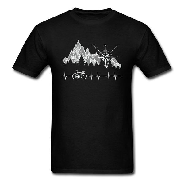 

cycle life heartbeat biker men tshirt mountain forest hiking printed & tees compass bike casual funny t-shirts 100% cotton