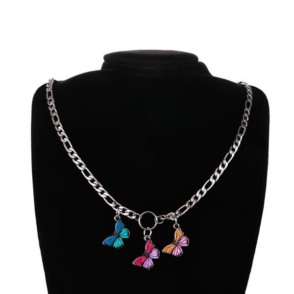 

cute kawaii butterfly choker necklace women harajuku style stainless steel collares punk hip hop gothic necklace pendants, Silver