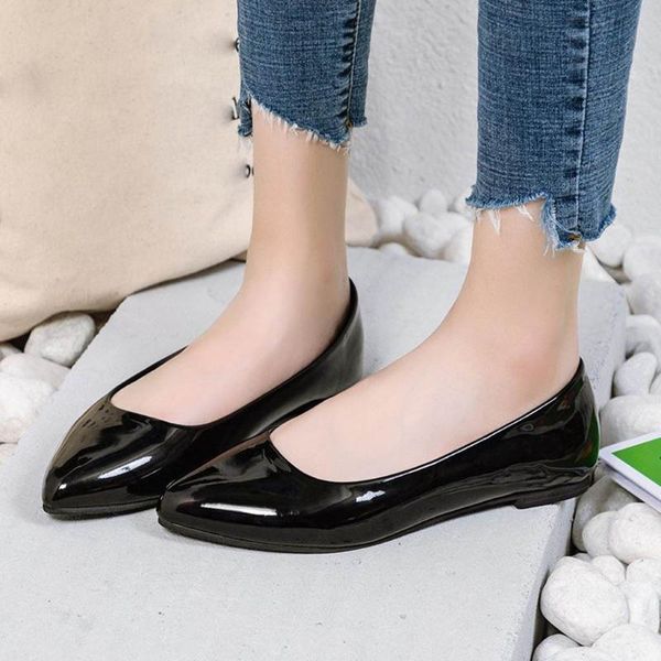 

women solid color flats 2020 spring and autumn casual women's shoes women's flat shoes candy-colored slip on work shoes#0610, Black