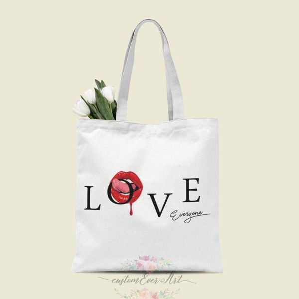 

custom tote bag shopping add your text print original design white zipper fashion travel canvas bags