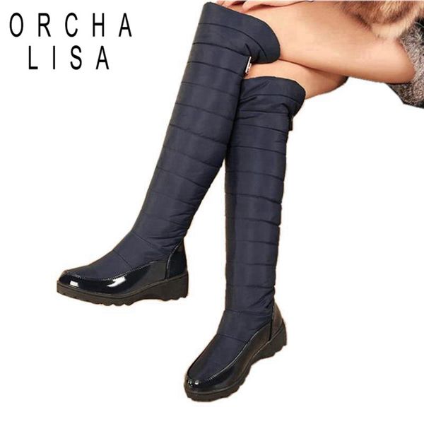 

orcha lisa russian women's winter boots warm fur thigh high boots women down ladies thigh high snow shoes waterproof, Black