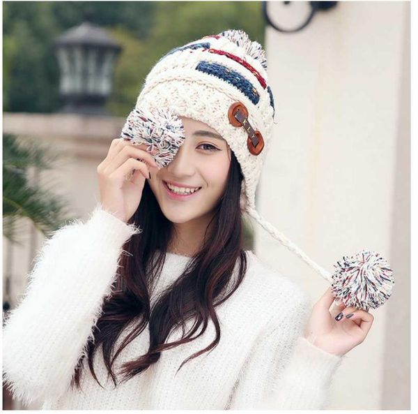 

beanie/skull caps brand designer cute ears winter hats for women handmade knitted beanie muff hat cap bonnet gorras female wholesale skullie, Blue;gray