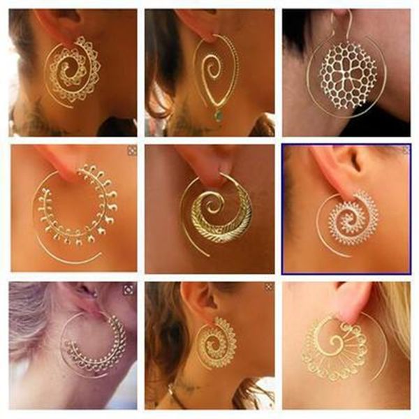

europe and america retro geometric simple circle exaggerated earrings creative spiral water drops with stone earrings s5e770, Silver