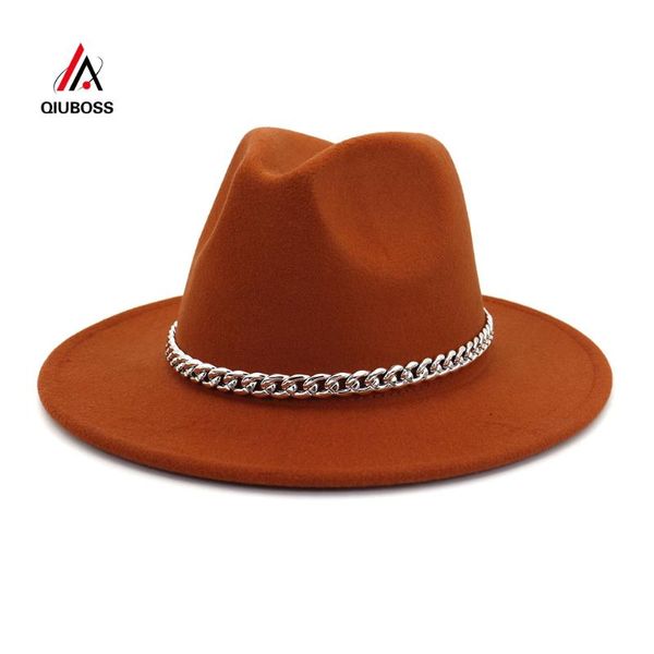 

wide brim hats qiuboss men women flat wool felt winter gentleman hat autumn classic jazz fedora black yellow, Blue;gray