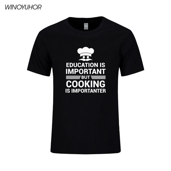 

education is important but cooking is importanter funny printed men's t-shirt summer fashion short sleeve cotton tee