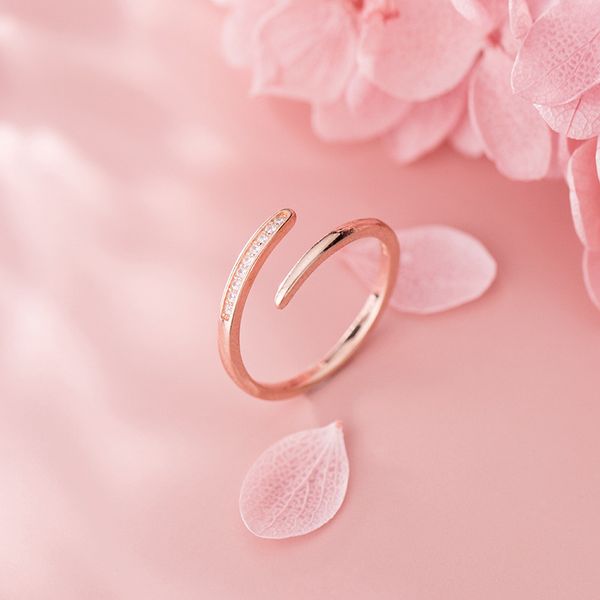 

925 silver ring simple gold japanese and korean style ring women's adjustable opening row diamond jewelry wedding engagement jewelry