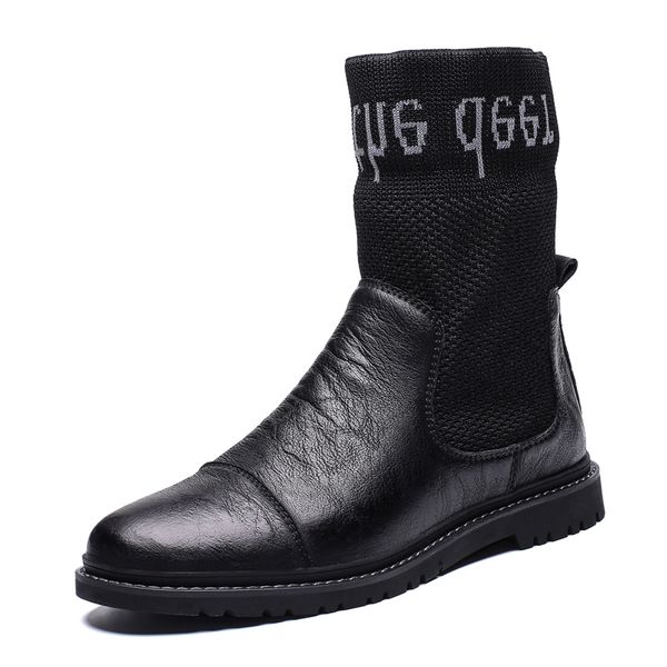 

fashion winter men's boots warm plush snow boots waterproof leather ankle outdoor work men western big size 47, Black