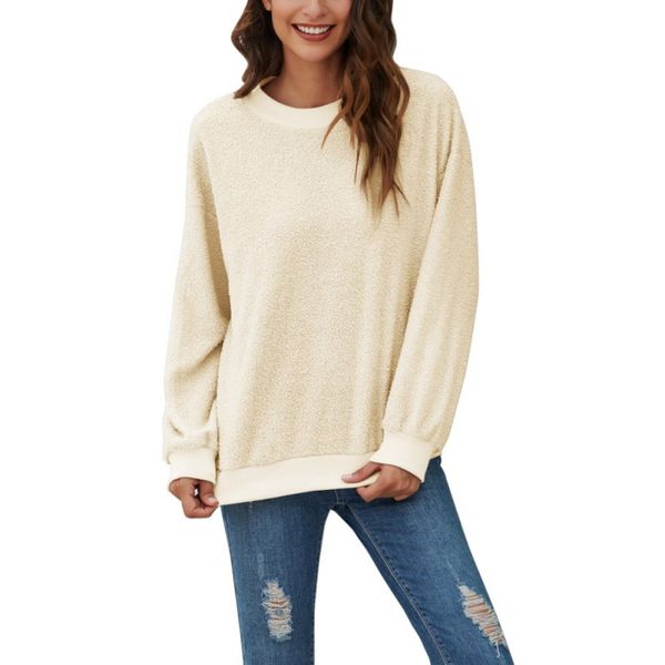 

women sweatshirt fashion pullover round neck solid color casual loose long sleeves top, Black