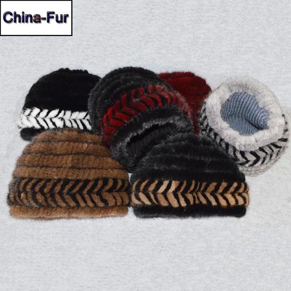 

2020 new winter women genuine real hat real beanies hats warm soft handmade knitted cap, Blue;gray