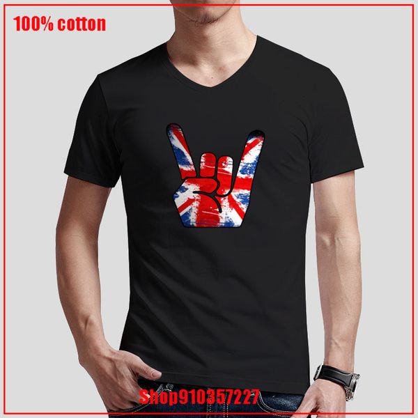 

rock union jack v-neck t-shirt cozy and breathable shirts all cotton tees simple blouses creative design shirt