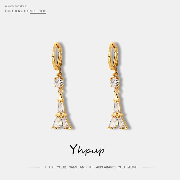

dangle & chandelier yhpup paris eiffel tower earrings copper 16 k luxury zirconia brincos classic for women party jewelry 2021 gift, Silver