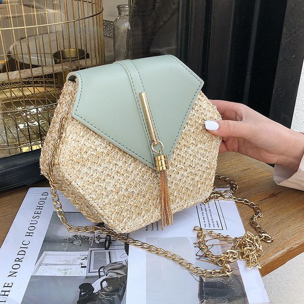 

hexagon straw bag for women summer woven beach crossbody bags ladies small purses and handbags female travel messenger bag