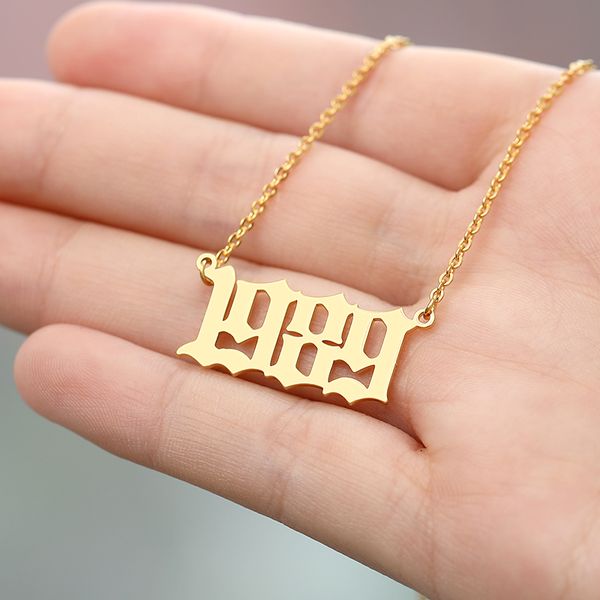 

2020 2003 1985 year necklace custom number necklace stainless steel chain accessories children's birthday gifts collar 2020 bff, Silver