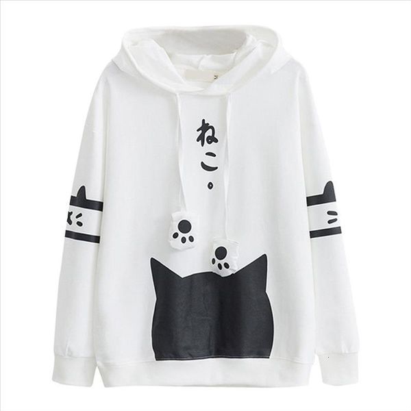 

sweatshirts women 2020 casual long sleeve kitty cat print pocket thin hoodie japanese letter japan style hoodie #yl5, Black