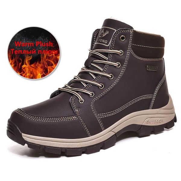 

non-slip 2020 trend winter leather men boots plush warm men snow boots outdoor hiking shoes sneakers size 39-48, Black