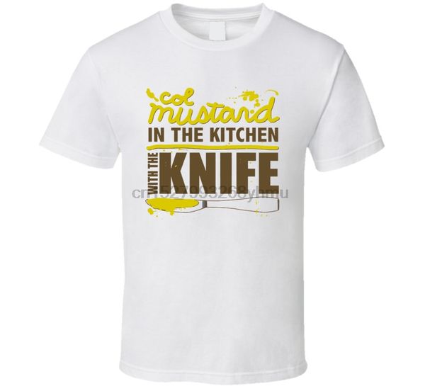 

clue board game colonel mustard kitchen knife mystery retro game t shirt(1