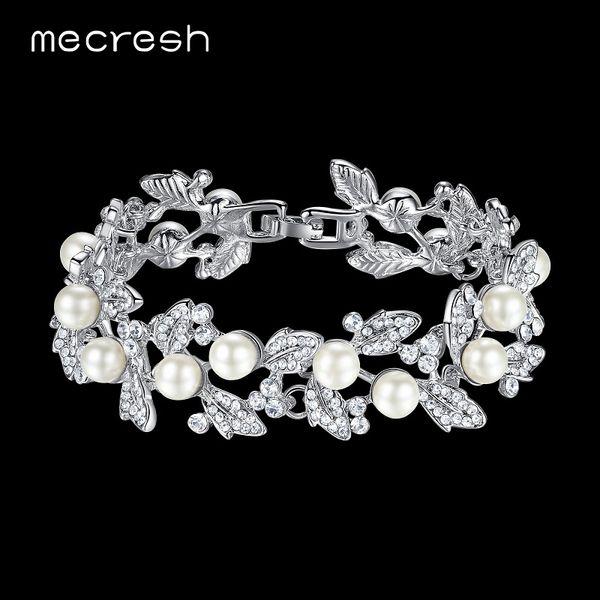 

mecresh simulated pearl bridal bracelets for women silver color crystal friendship bracelets & bangles wedding jewelry sl089, Black