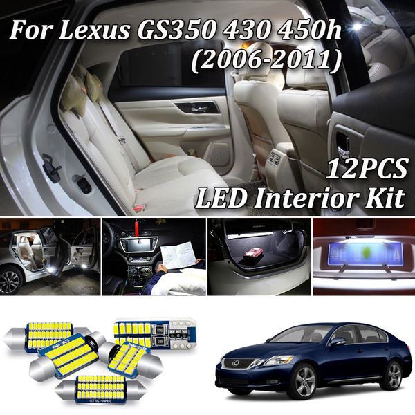 

12pcs no error white canbus for gs 350 430 450h gs350 gs430 gs450h led interior light + license plate lamp kit (2006-2011