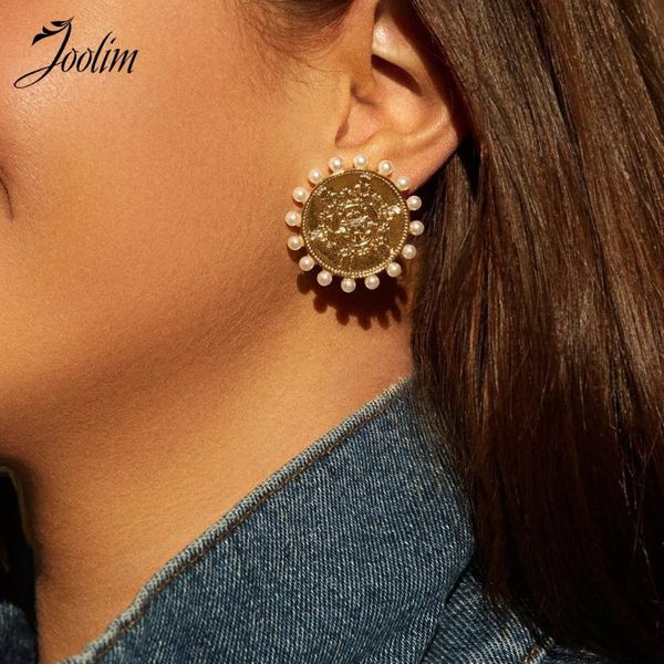 

joolim gold color pearl stud earring round eearring, Golden;silver