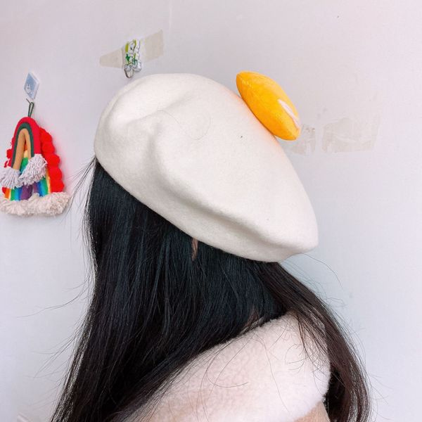 

berets lady spring winter hat cute poached yolk caps women cotton painter style female bonnet warm walking cap, Blue;gray
