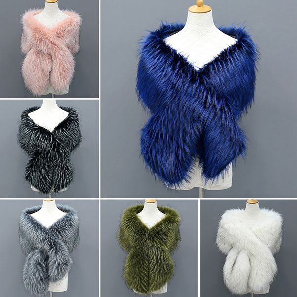 

scarves luxury faux fur scarf women large size thick warm winter poncho female wedding party women's shawl stole, Blue;gray