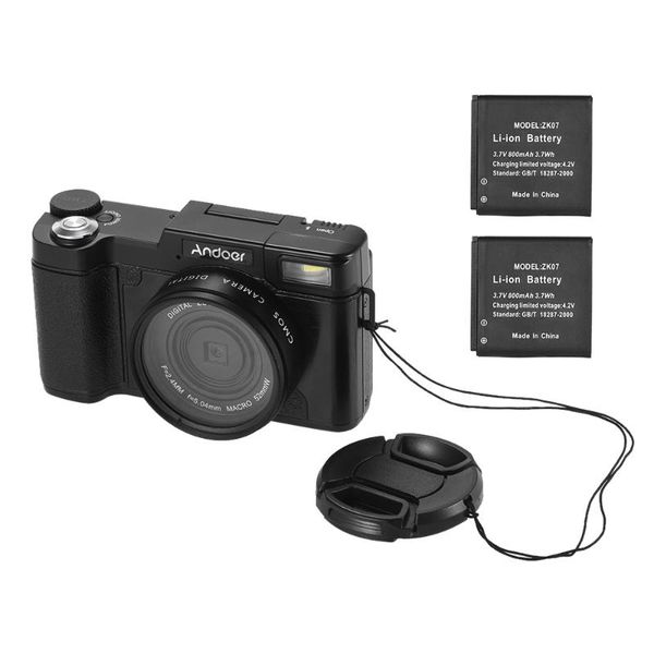 

andoer r1 1080p 15fps full hd 24mp digital camera cam camcorder anti-shake 4x digital zoom retractable 2pcs batteries