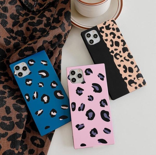 

shockproof square leopard print brown phone case for iphone 7 8 plus se 2020 11pro xs max x xr soft back cover coque funda factory sale