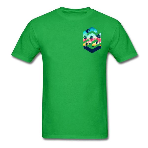 

hawaii scenery holiday t shirts geometric sunset beach green men's fashion short sleeve new coming brand tshirts