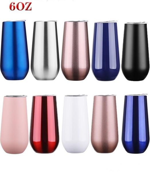 

6oz stainless steel champagne glass stemless wine glass gift tumbler with lid vacuum insulated egg cups for wine coffee mug a243