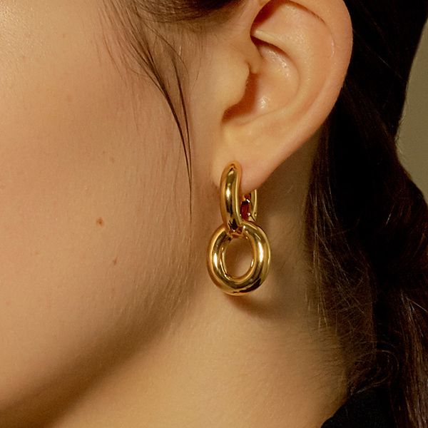 

gold color copper double circle hoop earrings o shape geometric earrings for women minimalist brass 2020 trendy jewelry, Golden;silver