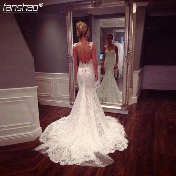 

backless muslim wedding dresses mermaid spaghetti straps lace vestido de noiva 2019 boho dubai arabic wedding gown bridal, Blue;red