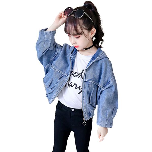 

girls denim jacket outerwear solid color girls coats casual style jacket girl spring autumn children's clothes 6 8 10 12 14, Blue;gray