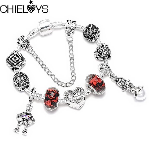 

chieloys fashion red crystal heart brand charm bracelets & bangles with glass beads bracelets for women diy jewelry pulseras, Golden;silver
