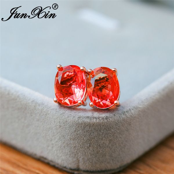 

stud bicolor rainbow fire crystal oval earrings rose gold colorful pink yellow red purple zircon wedding for women cz, Golden;silver