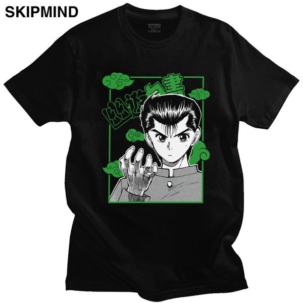 

fashion men t shirt yu yu hakusho short sleeved pure cotton tee round neck print yusuke urameshi t-shirt