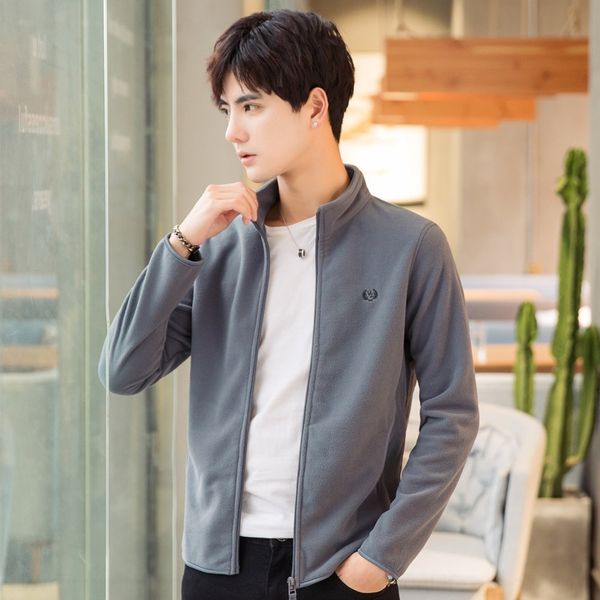 

spring autumn sweatshirt polar fleece sweater men's stand collar cardigan jacket fleece jacket autumn and winter zipper sweatshirt men, Black