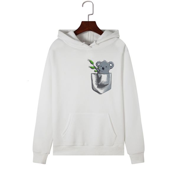 

singrain women oversized hooded polerones pocket koala cute cartoon print pullover long sleeve warm ladies hoodies sweatshirt, Black