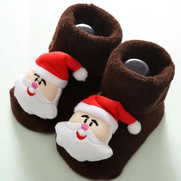 

christmas socks kids newborn baby girl boys winter warm anti-slip slipper shoe boots cute santa claus lovely gifts candy color, Pink;yellow