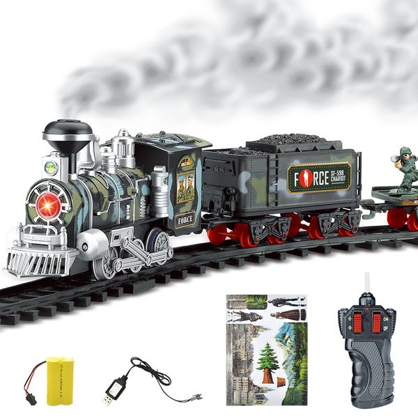 

style electric classic rail train set children's toy lighting and sound smoke simulation retro small train model