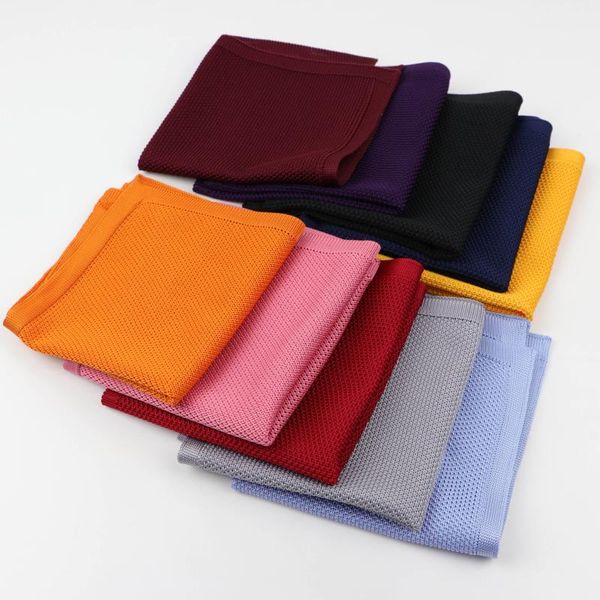 

high quantity solid color knitted hankerchief scarves soft fabric woven hankies men's pocket square knit handkerchiefs, Black;gray