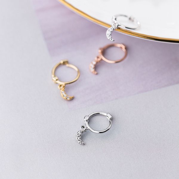 

hoop & huggie 925 sterling silver star and moon earring cz fine jewelry for girls women ladies fashion party prom accessories 2021, Golden;silver