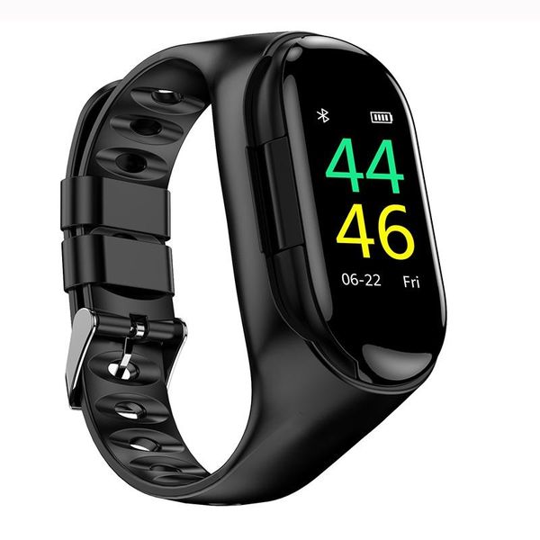 

1 pcs m1 dual bluetooth tws 5.0 earphone smart bracelet 2 in 1 heart rate blood pressure tracker smart watch men for ios android phone